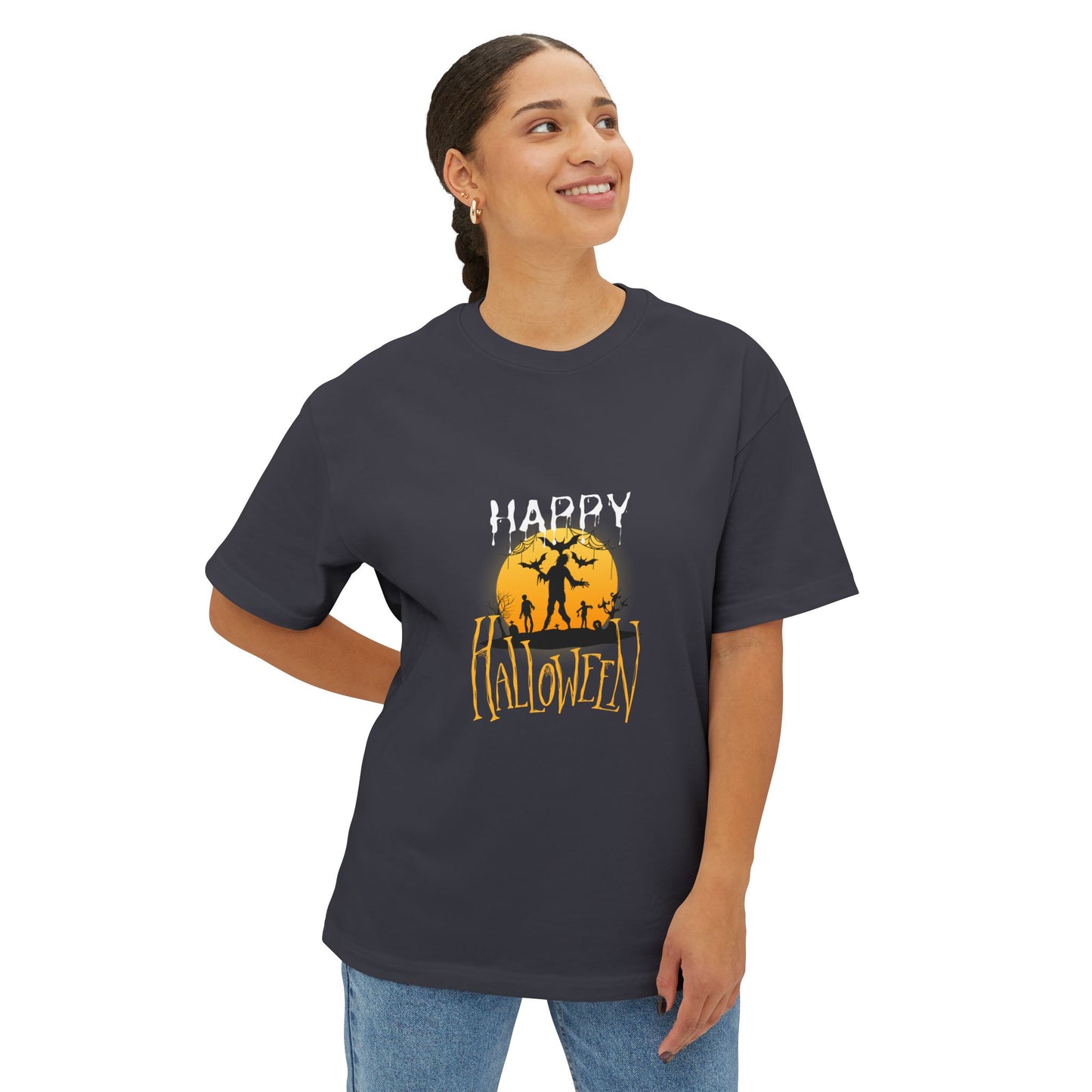 Halloween Unisex Oversized Boxy Tee - Spooky Graphic Shirt