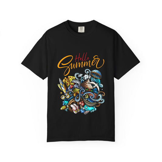Hello Summer Unisex Garment-Dyed T-Shirt | Ocean Vibes Tee