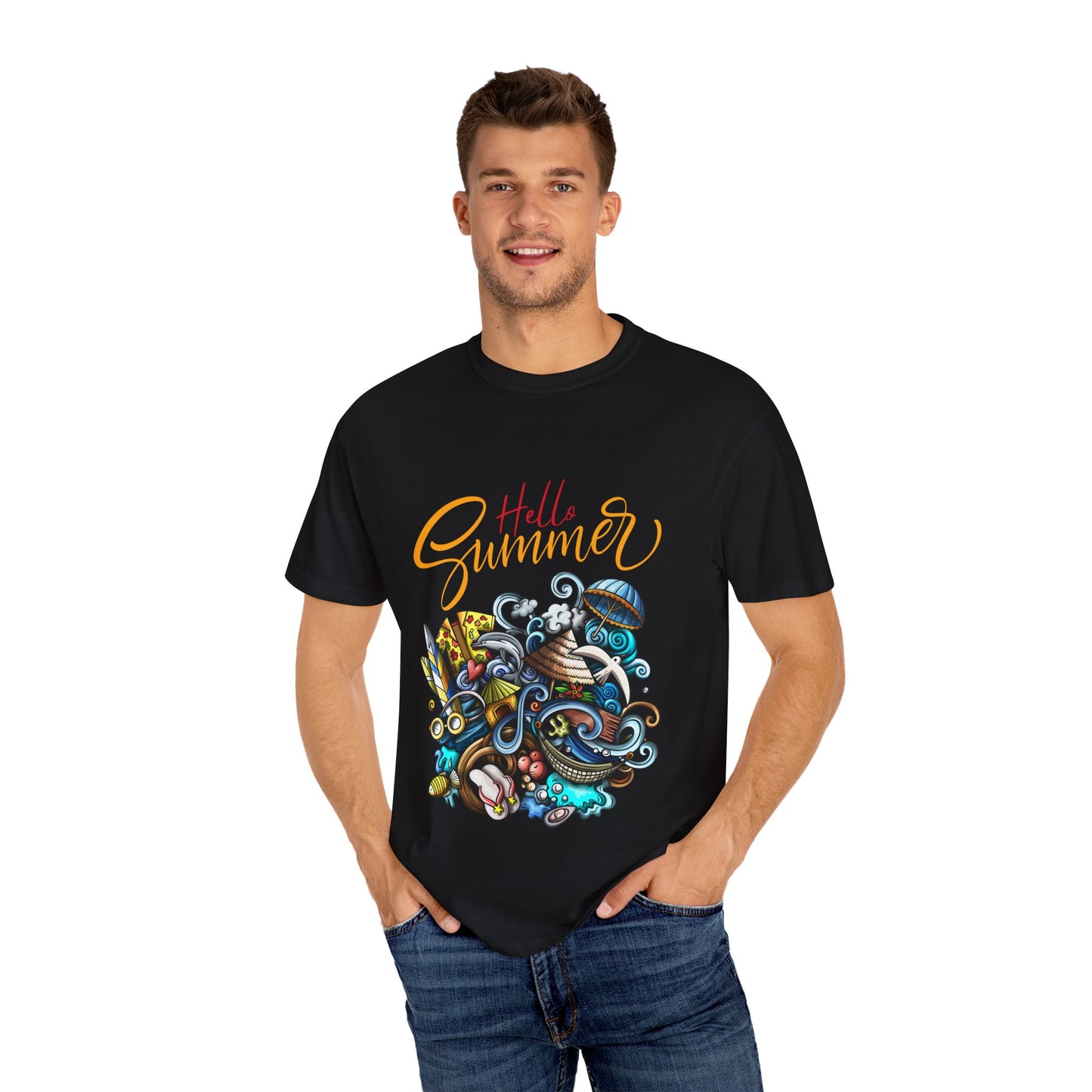 Hello Summer Unisex Garment-Dyed T-Shirt | Ocean Vibes Tee