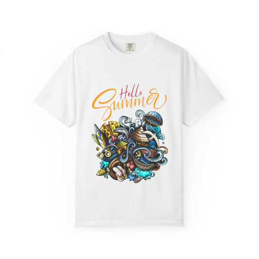 Hello Summer Unisex Garment-Dyed T-Shirt | Ocean Vibes Tee
